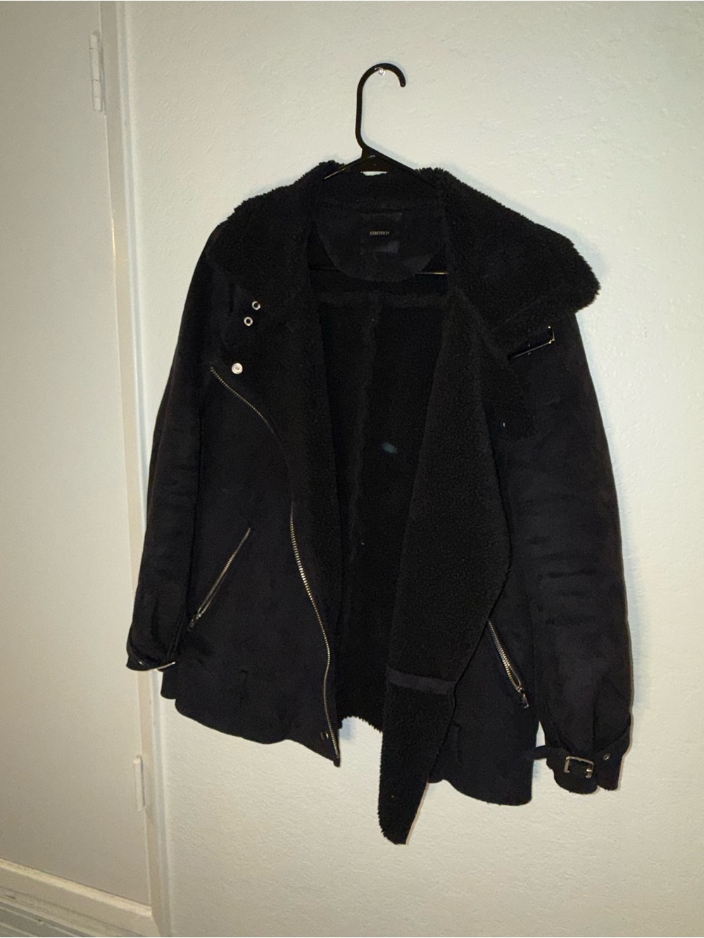 Forever 21 Black Faux Shearling Moto Jacket